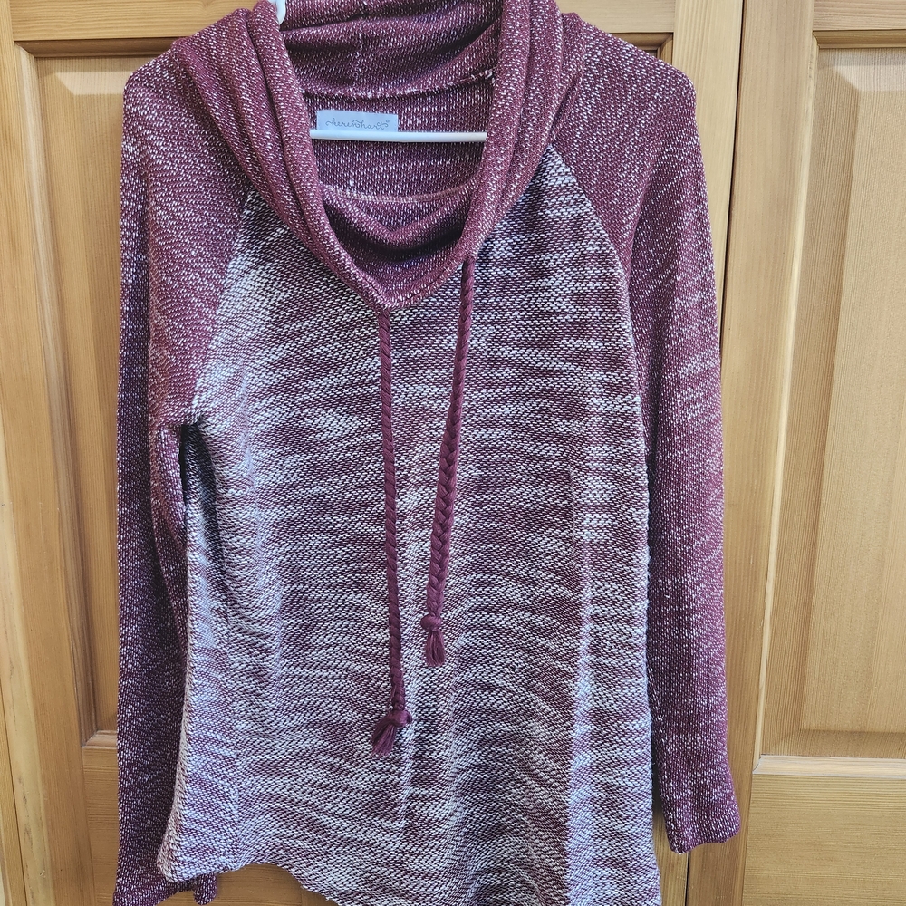 KEREN hart Red Cowl Neck Sweater with Long Sleeves